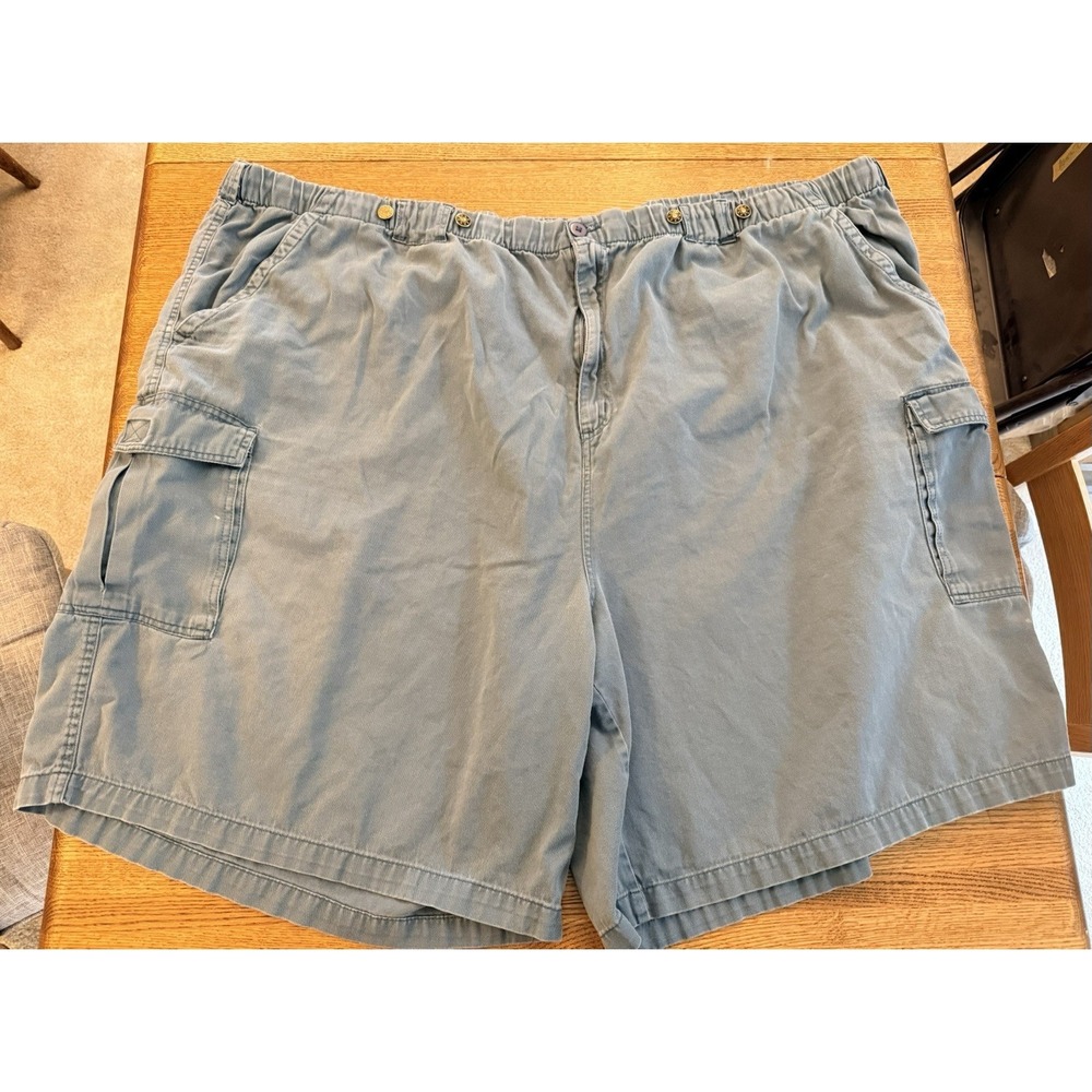Boulder Creek Men's Cargo Shorts 6XL Blue Cotton Elastic Waist Suspender Buttons